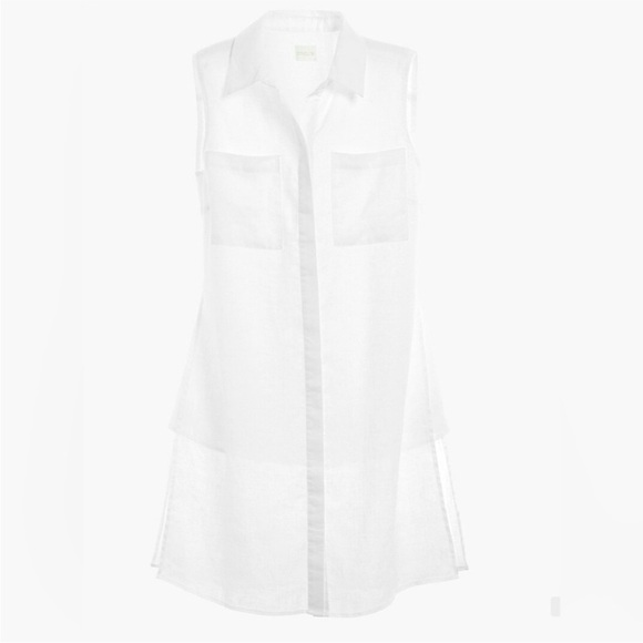 Chico’s 100% Linen Layered Side Slit Button Front Collared Sleeveless Tunic Top - Picture 1 of 8
